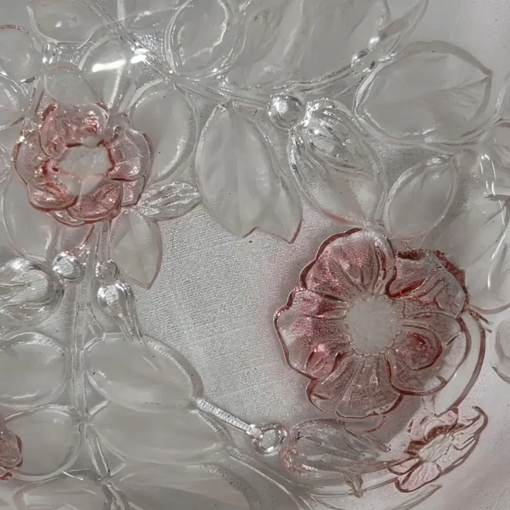 Mikasa Pink Frosted Art Glass Floral Ruffled Bowl 10